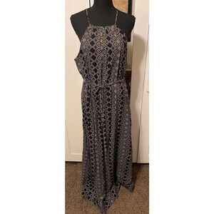 ADAM Levine Black Geometric Halter Maxi Dress Size Large Made In India